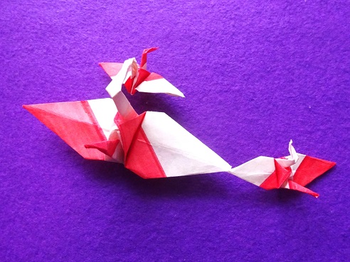 紅白折り鶴「三羽の紅白連鶴」